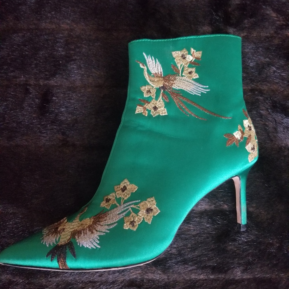 Zara Green Embroidered Ankle Boots